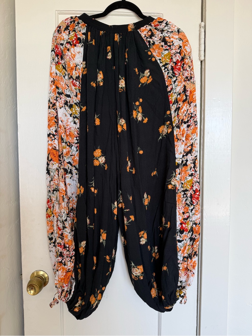 Free People Black & Orange Floral balloon pants